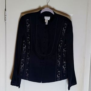 Coldwater Creek Spirit black lined jacket, embroidery size 14